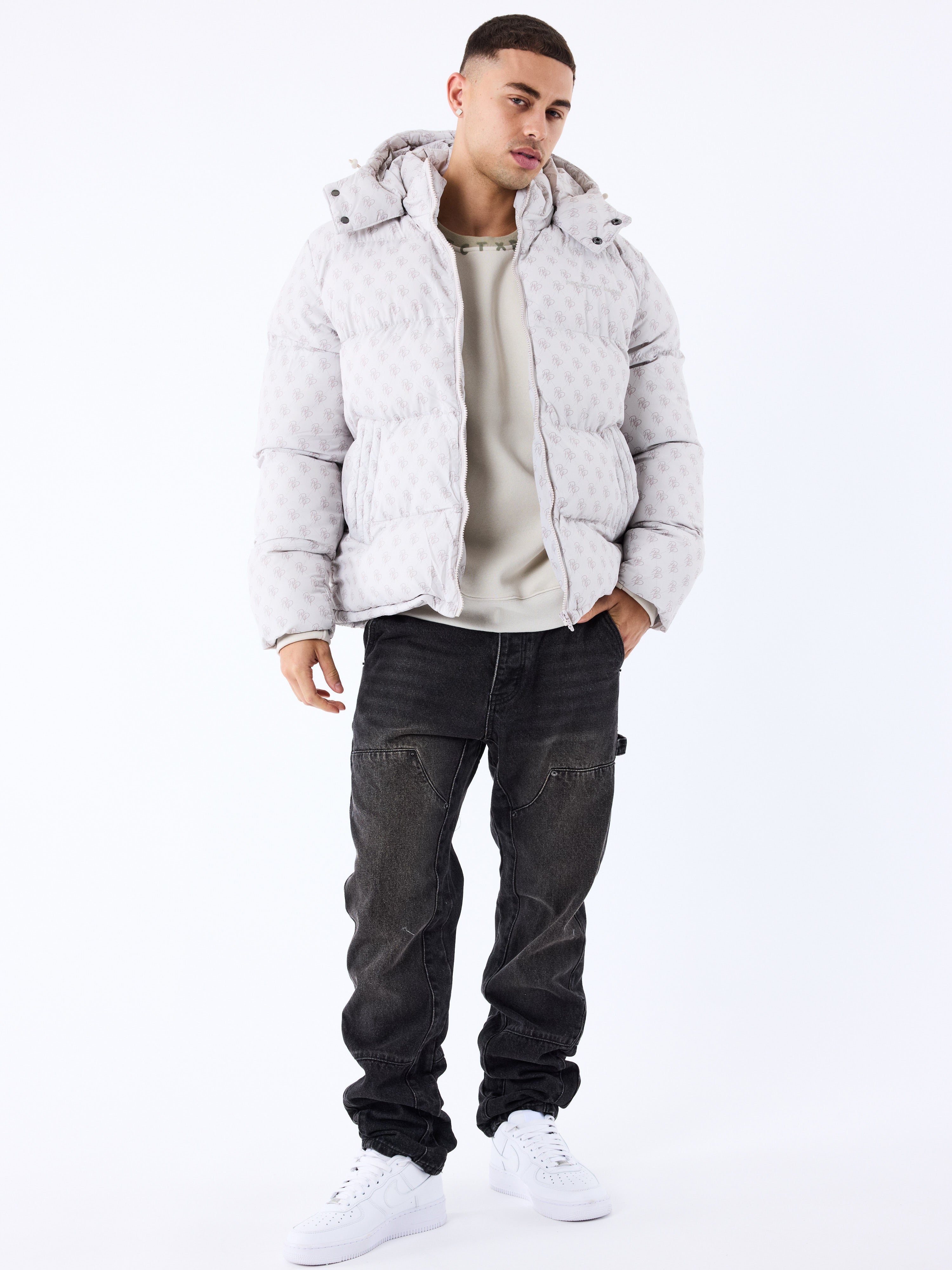 doudoune-a-capuche-all-over-monogramme-greige
